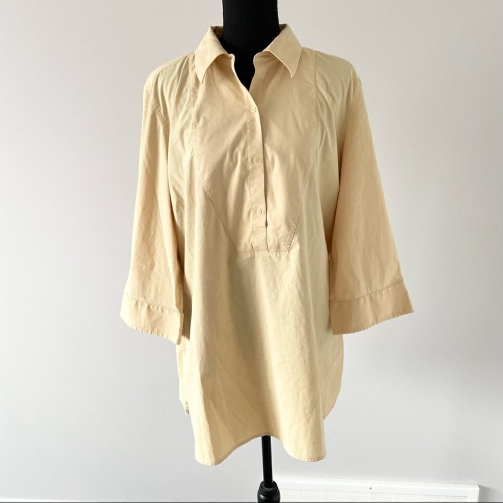 Chico’s Relaxed  Fit Cotton Bell Sleeve Tunic Blouse